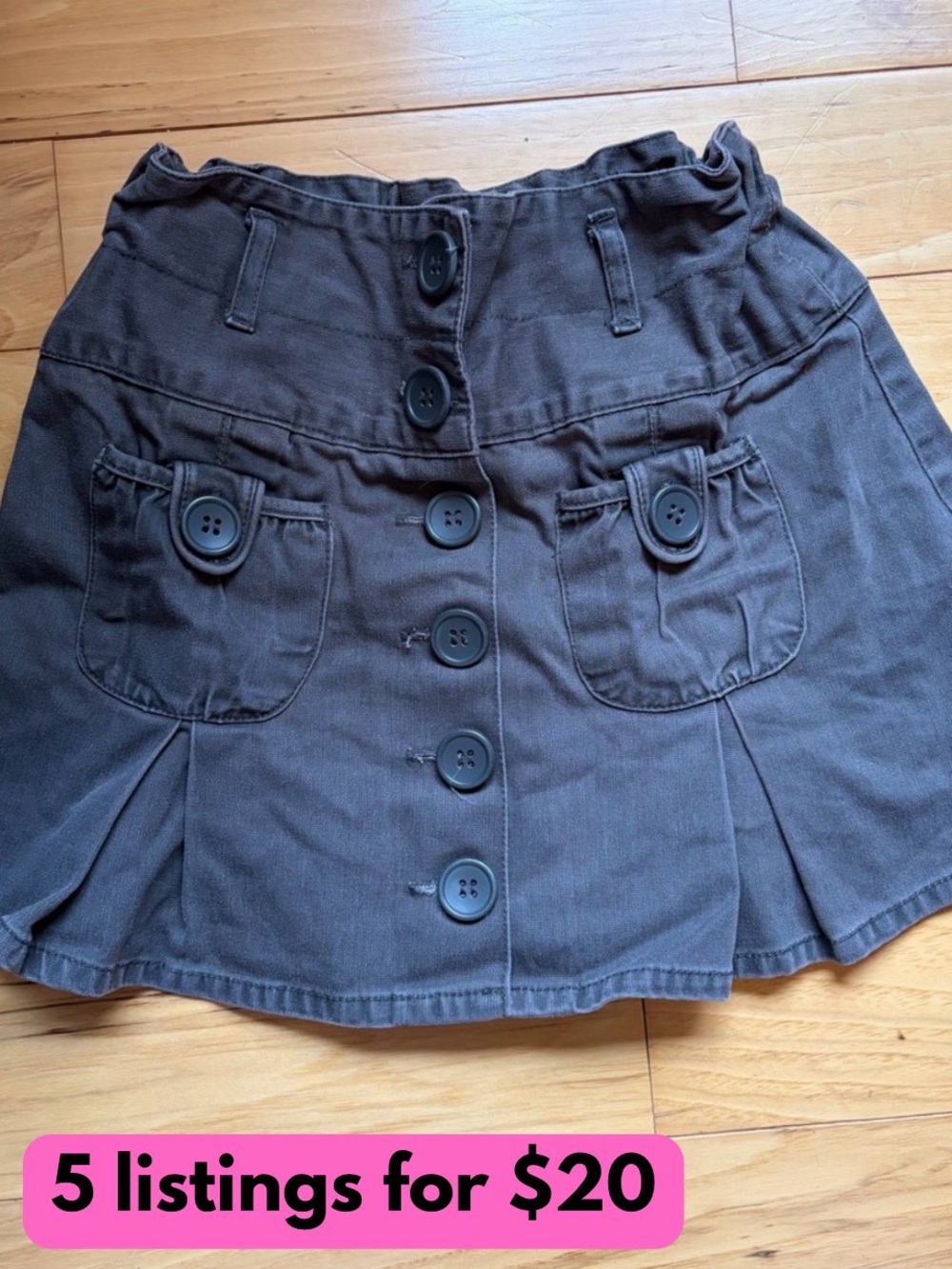 NKY Girls' Black Button-Front Skirt with Pocket Detail